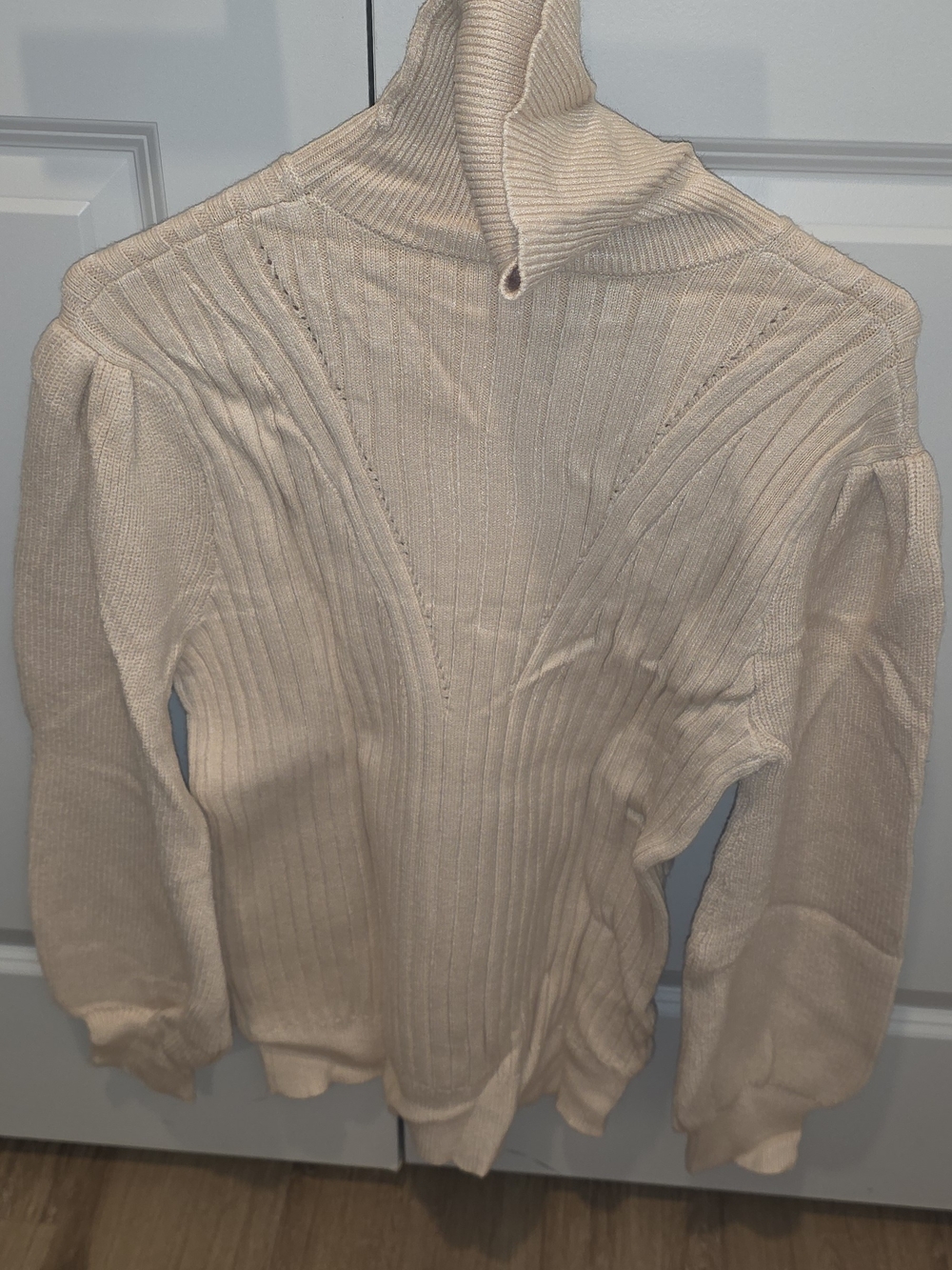 Ribbed Turtleneck Sweater in Light Beige